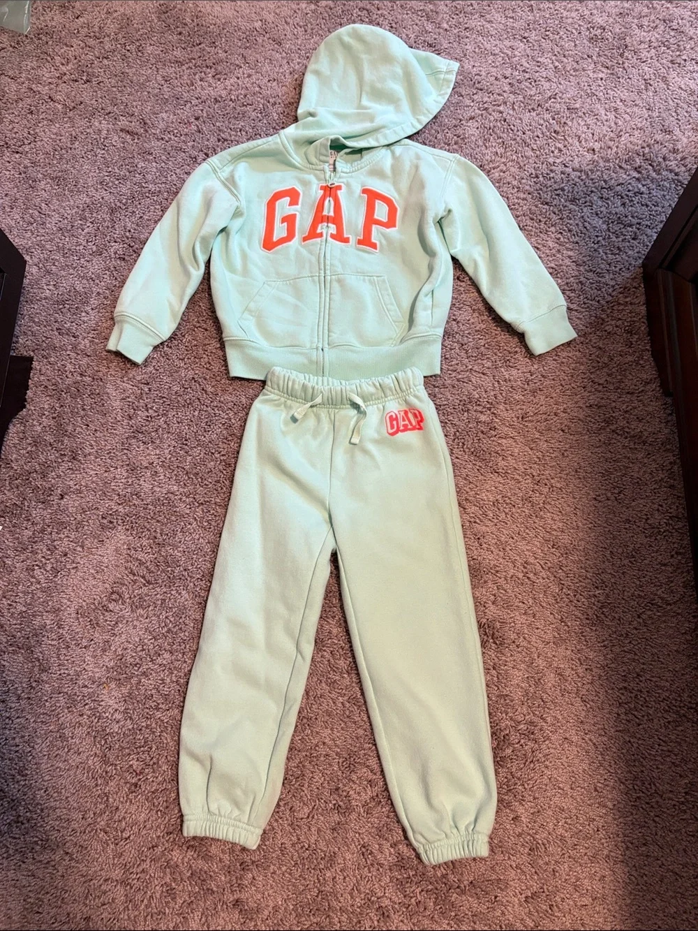 GAP Kids Mint Green Hoodie & Joggers with Coral Logo